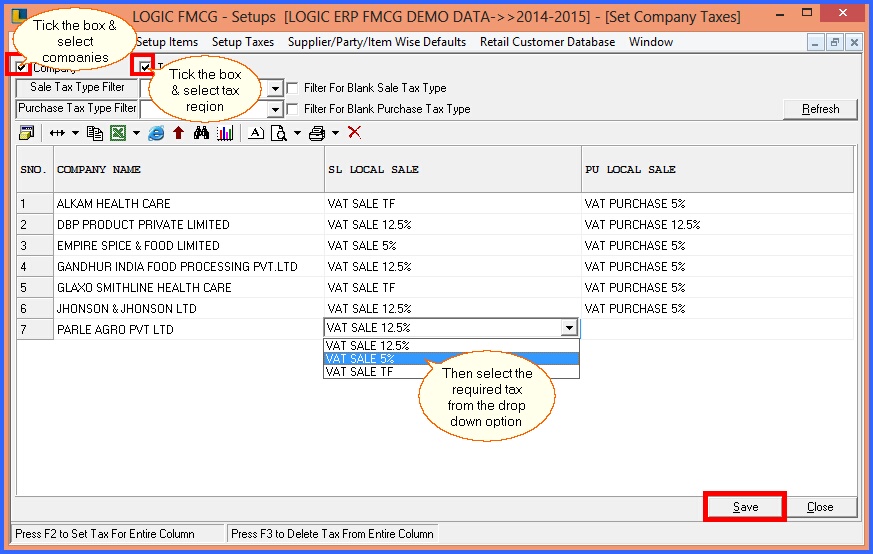 fmcg setup company taxes-grid mode